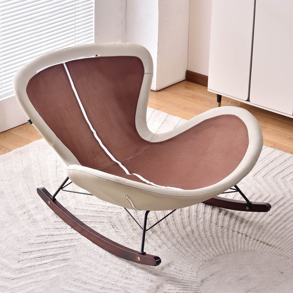 Modern Rocking Lounge Chair With Backrest - Faux Leather Base Chenille Fabric Upholstered Accent Chair For Living Room Lumendat