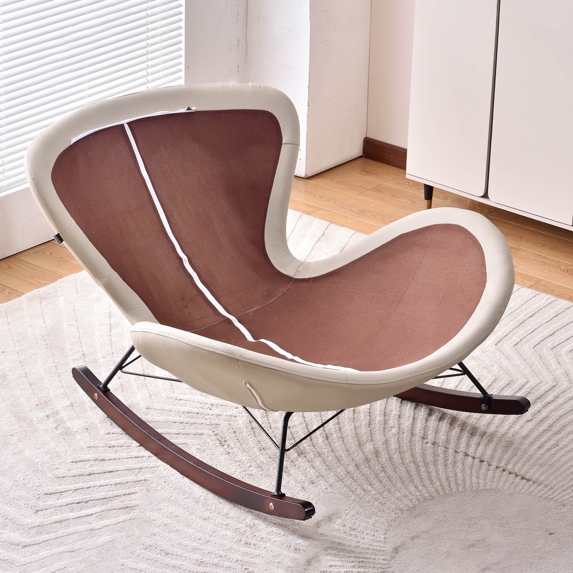 Modern Rocking Lounge Chair With Backrest - Faux Leather Base Chenille Fabric Upholstered Accent Chair For Living Room Lumendat