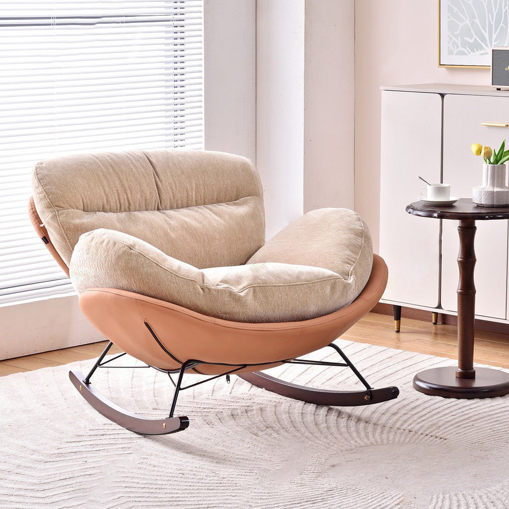 Modern Rocking Lounge Chair With Backrest - Faux Leather Base Chenille Fabric Upholstered Accent Chair For Living Room Lumendat