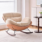 Modern Rocking Lounge Chair With Backrest - Faux Leather Base Chenille Fabric Upholstered Accent Chair For Living Room Lumendat