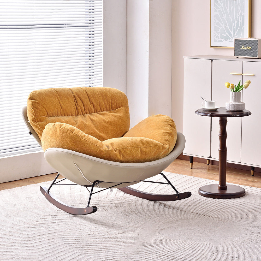 Modern Rocking Lounge Chair With Backrest - Faux Leather Base Chenille Fabric Upholstered Accent Chair For Living Room Lumendat