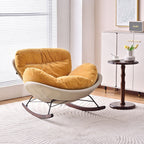 Modern Rocking Lounge Chair With Backrest - Faux Leather Base Chenille Fabric Upholstered Accent Chair For Living Room Lumendat