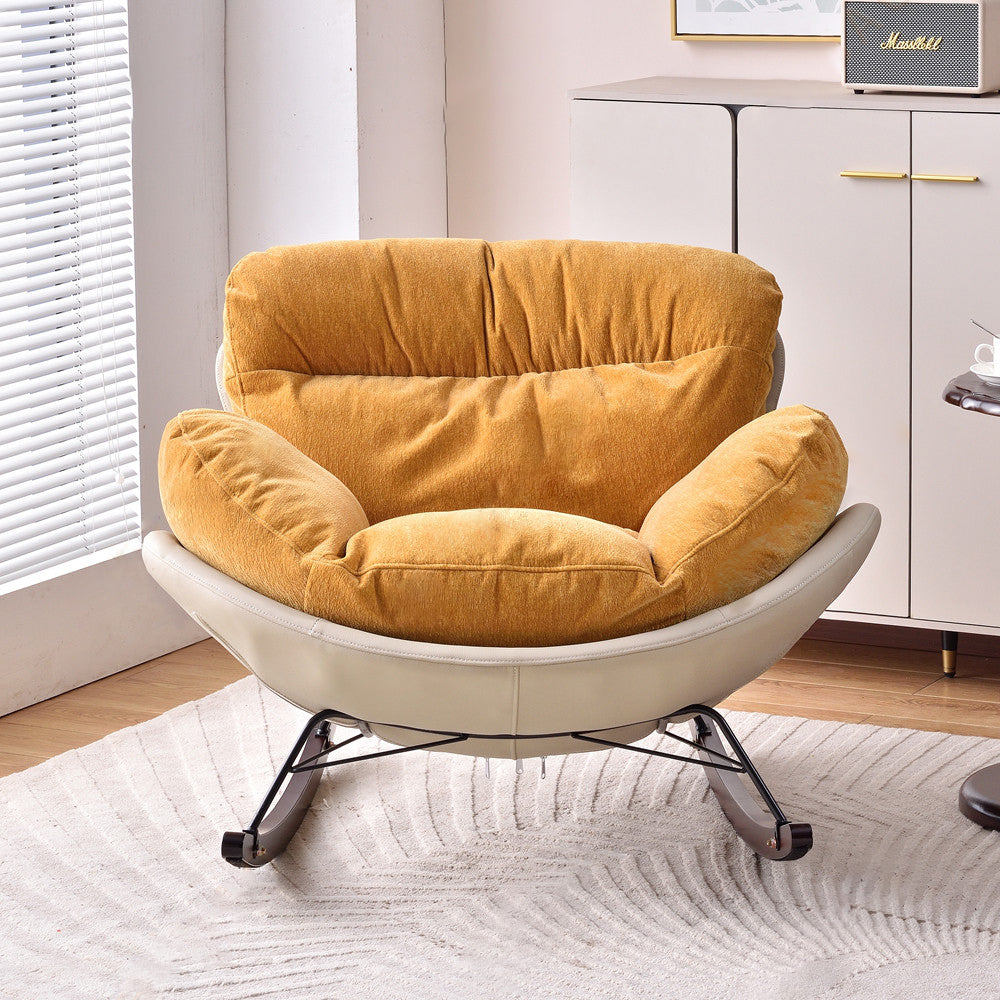 Modern Rocking Lounge Chair With Backrest - Faux Leather Base Chenille Fabric Upholstered Accent Chair For Living Room Lumendat