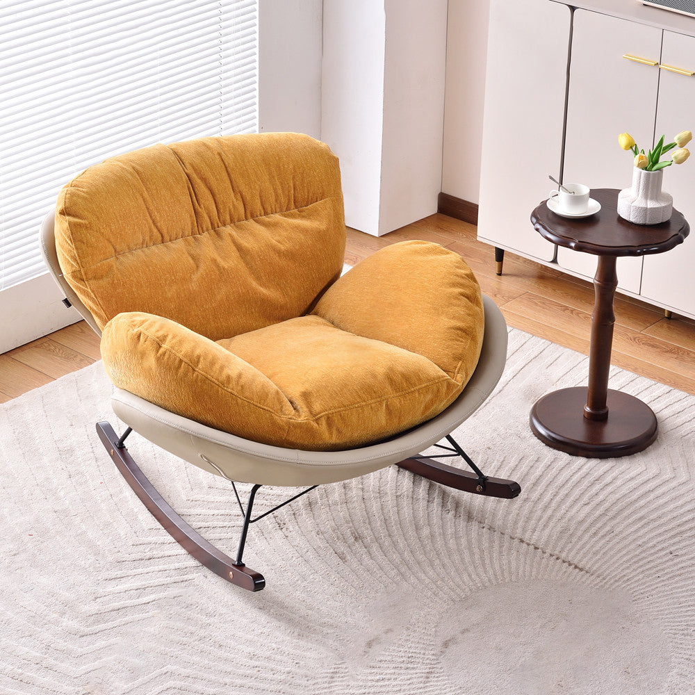 Modern Rocking Lounge Chair With Backrest - Faux Leather Base Chenille Fabric Upholstered Accent Chair For Living Room Lumendat