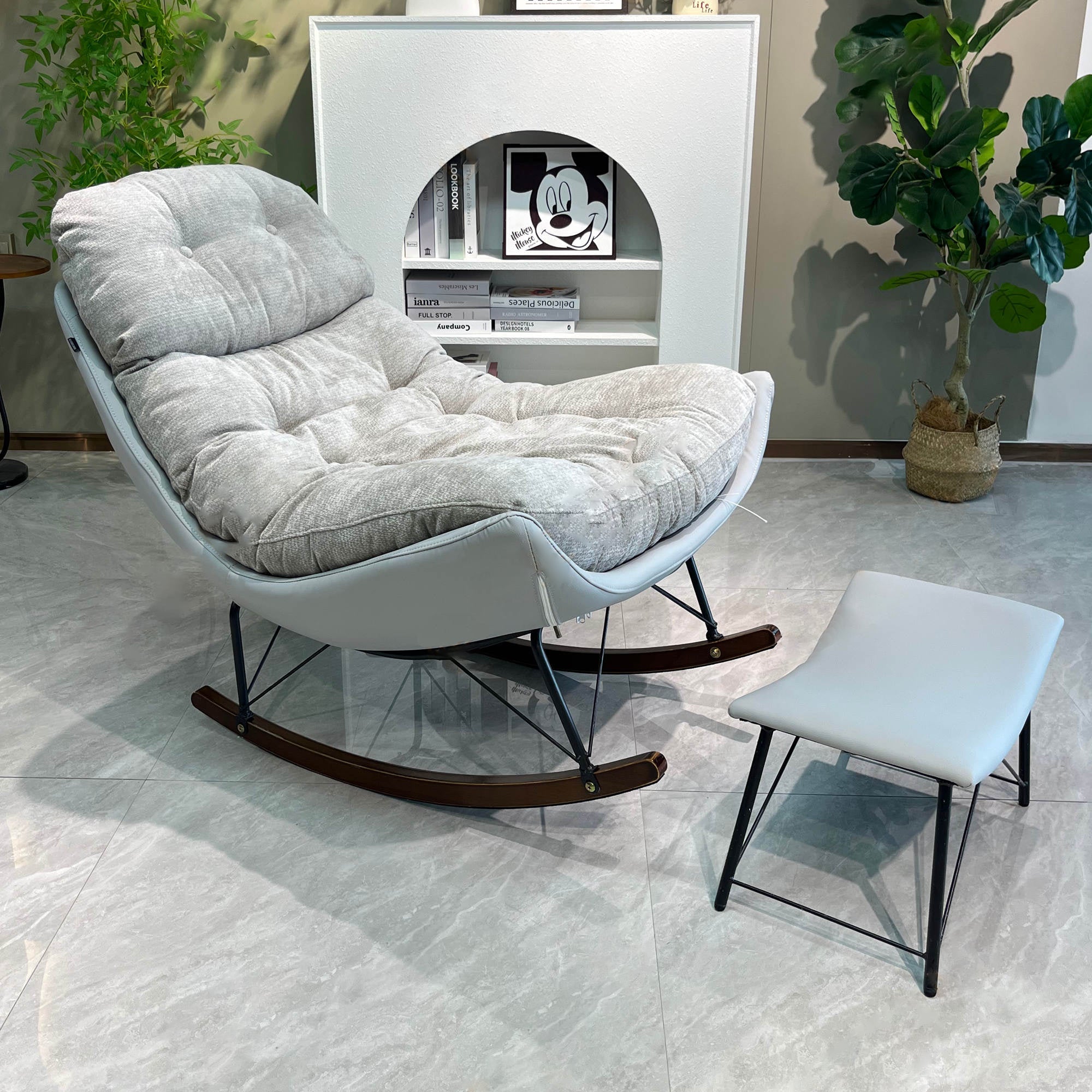 Contemporary Rocking Accent Chair With Footrest - Plush Chenille Upholstered & Solid Wood Frame, Cozy Backrest Lounge Chair For Living Room Lumendat