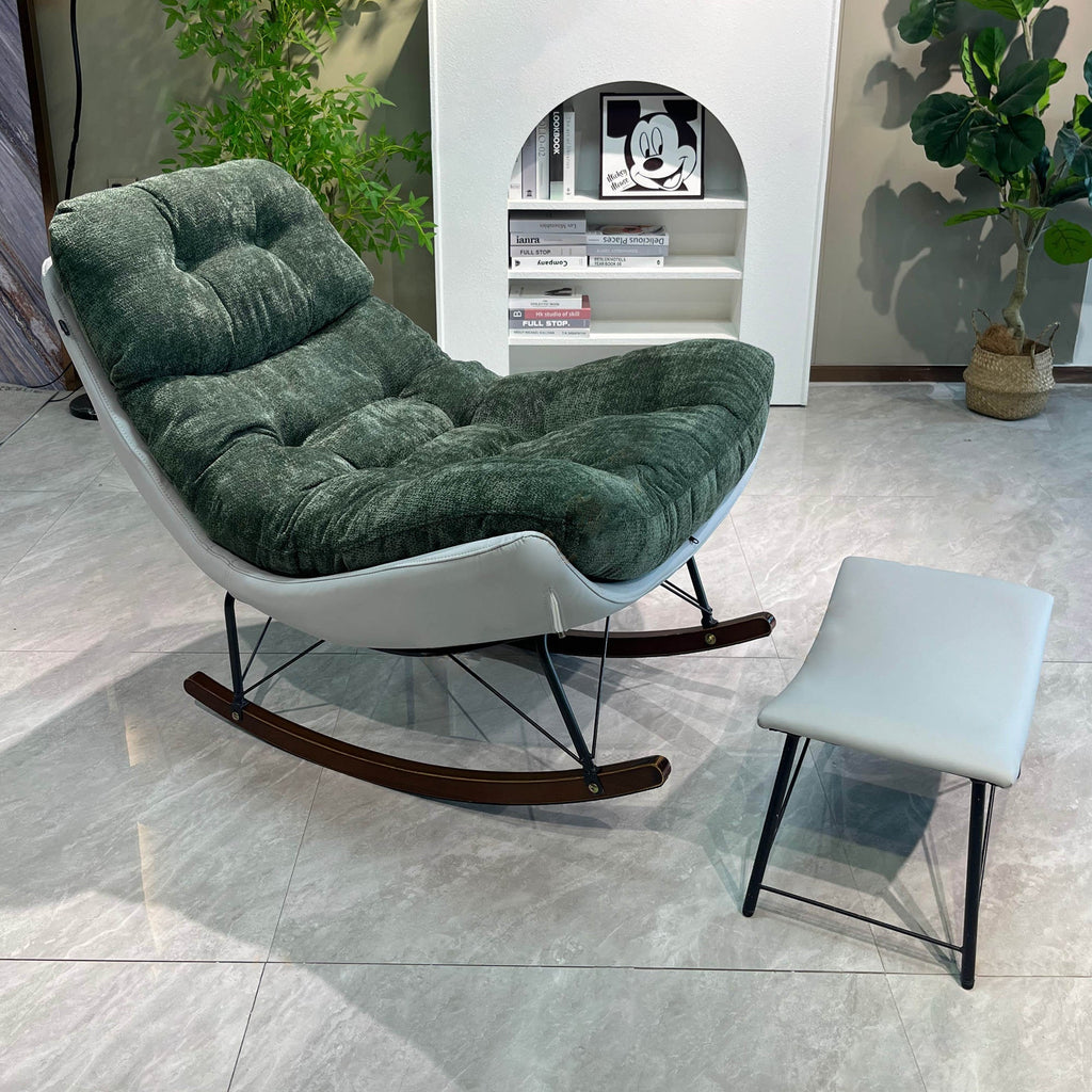 Contemporary Rocking Accent Chair With Footrest - Plush Chenille Upholstered & Solid Wood Frame, Cozy Backrest Lounge Chair For Living Room Lumendat