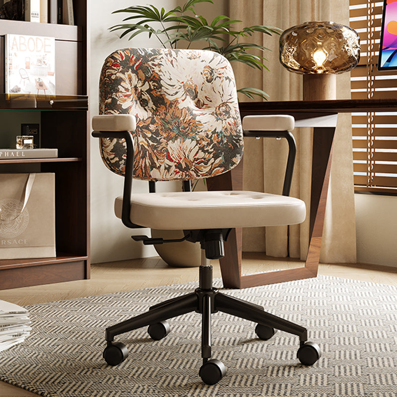 Traditional Vintage Square Top-Grain Semi-Aniline Leather Fabric Steel Height-Adjustable Swivel Desk Chair For Home Office DFM-F