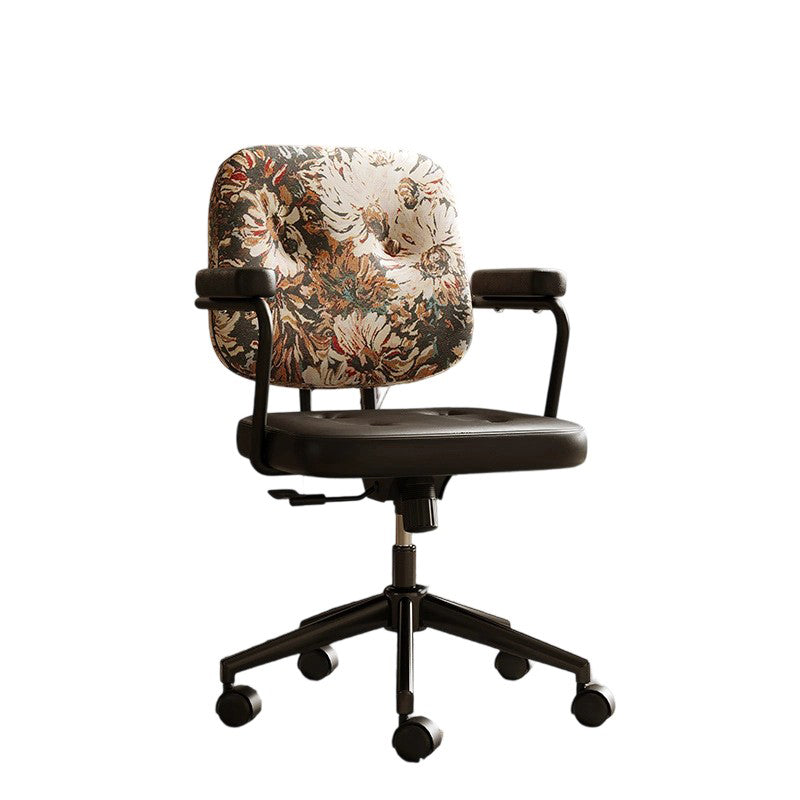 Traditional Vintage Square Top-Grain Semi-Aniline Leather Fabric Steel Height-Adjustable Swivel Desk Chair For Home Office DFM-F