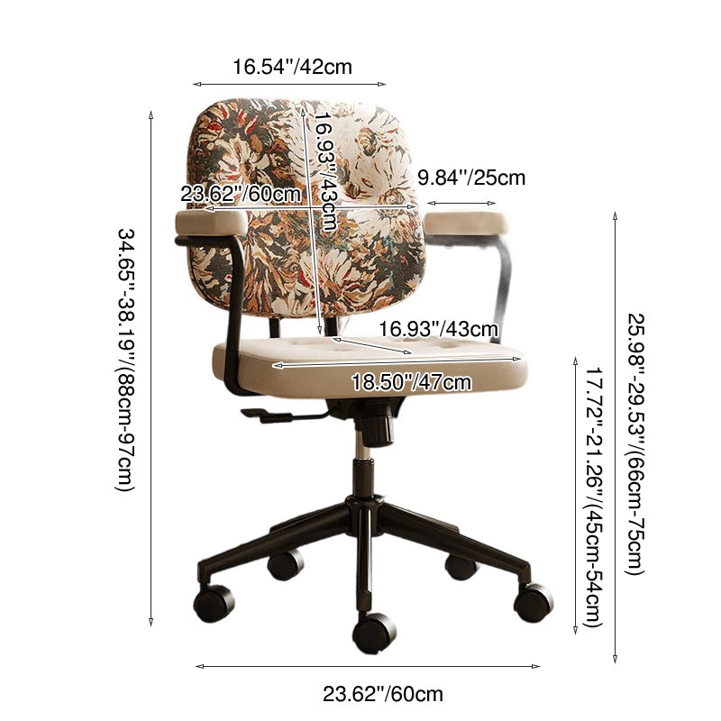 Traditional Vintage Square Top-Grain Semi-Aniline Leather Fabric Steel Height-Adjustable Swivel Desk Chair For Home Office DFM-F