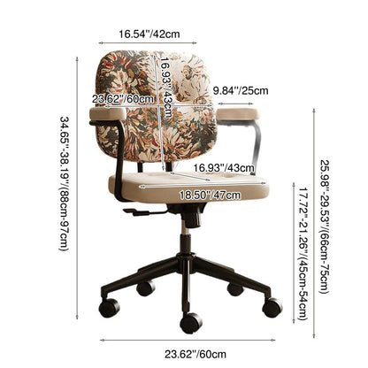 Traditional Vintage Square Top-Grain Semi-Aniline Leather Fabric Steel Height-Adjustable Swivel Desk Chair For Home Office
