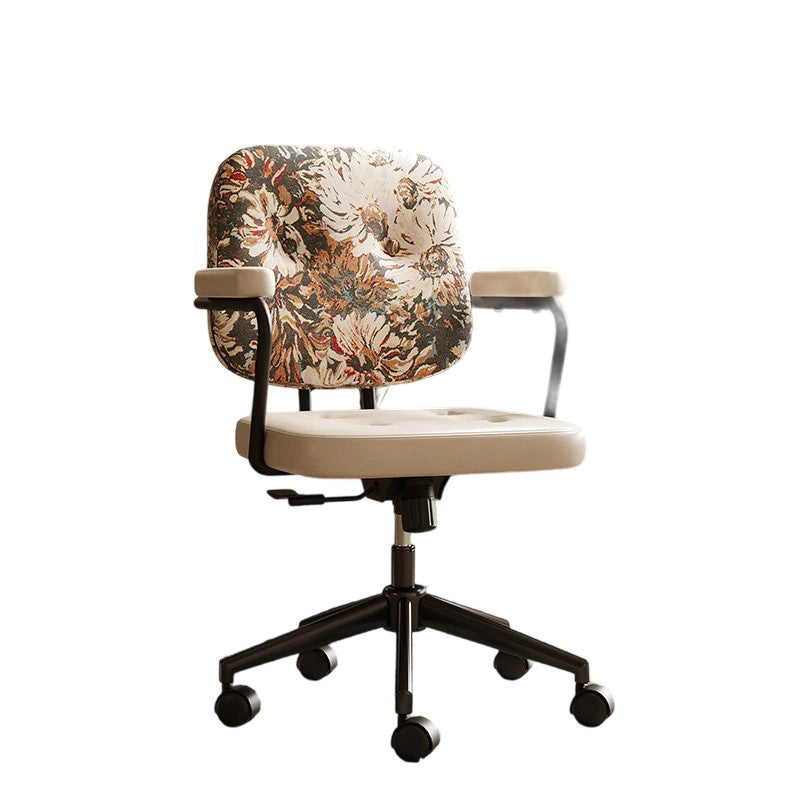 Traditional Vintage Square Top-Grain Semi-Aniline Leather Fabric Steel Height-Adjustable Swivel Desk Chair For Home Office DFM-F