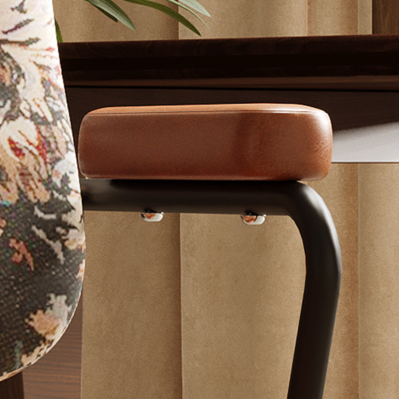 Traditional Vintage Square Top-Grain Semi-Aniline Leather Fabric Steel Height-Adjustable Swivel Desk Chair For Home Office DFM-F