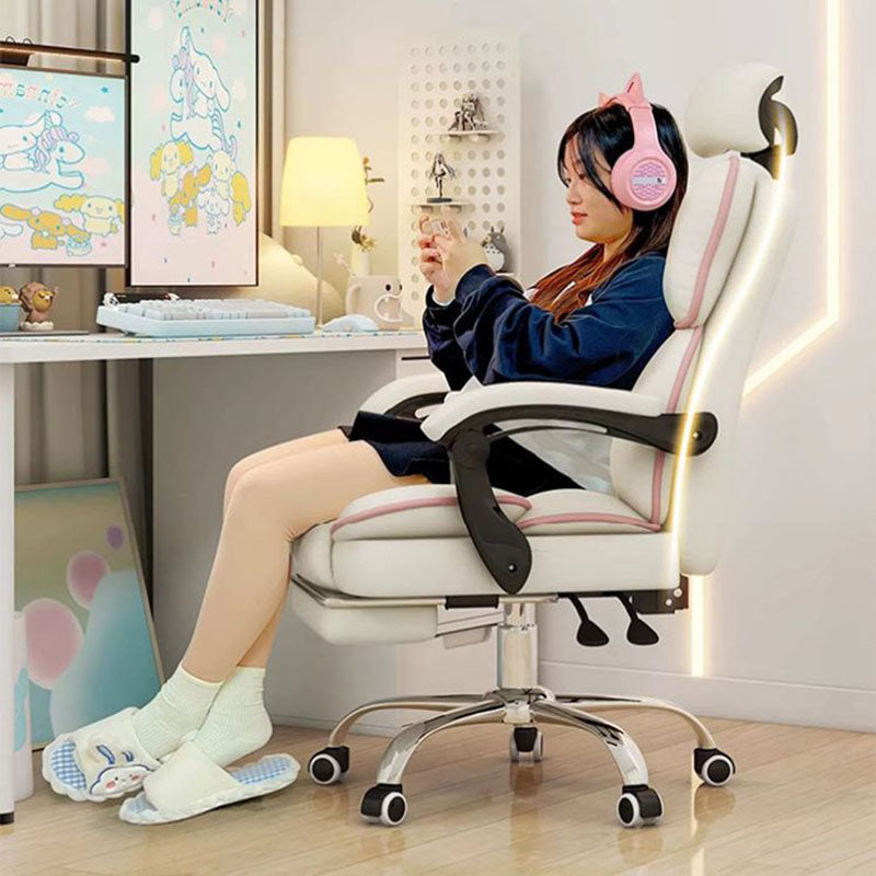 Contemporary Scandinavian Rectangular PU Leather Steel Height-Adjustable Swivel Backrest Armrest Gaming Chair For Bedroom DFM-F