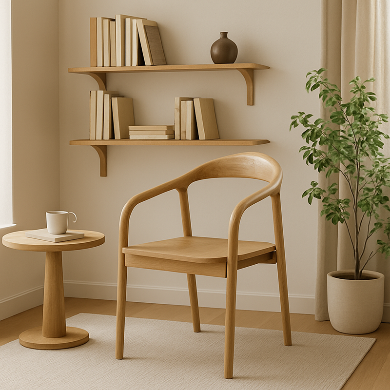 North American White Ash - Contemporary Scandinavian Solid Wood Dining Chair: Minimalist Square Profile - Backrest & Armrest Dining Chair For Dining Room Lumendat