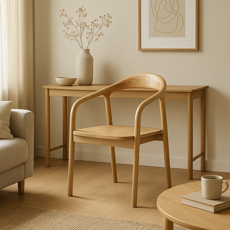 North American White Ash - Contemporary Scandinavian Solid Wood Dining Chair: Minimalist Square Profile - Backrest & Armrest Dining Chair For Dining Room Lumendat
