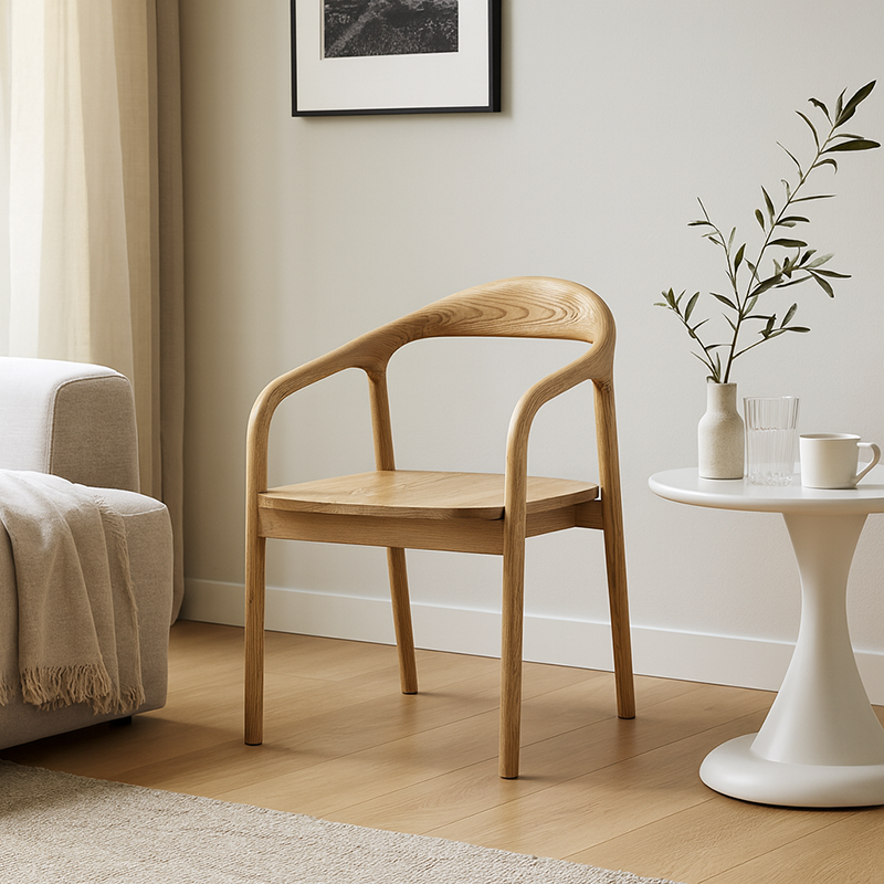 North American White Ash - Contemporary Scandinavian Solid Wood Dining Chair: Minimalist Square Profile - Backrest & Armrest Dining Chair For Dining Room Lumendat
