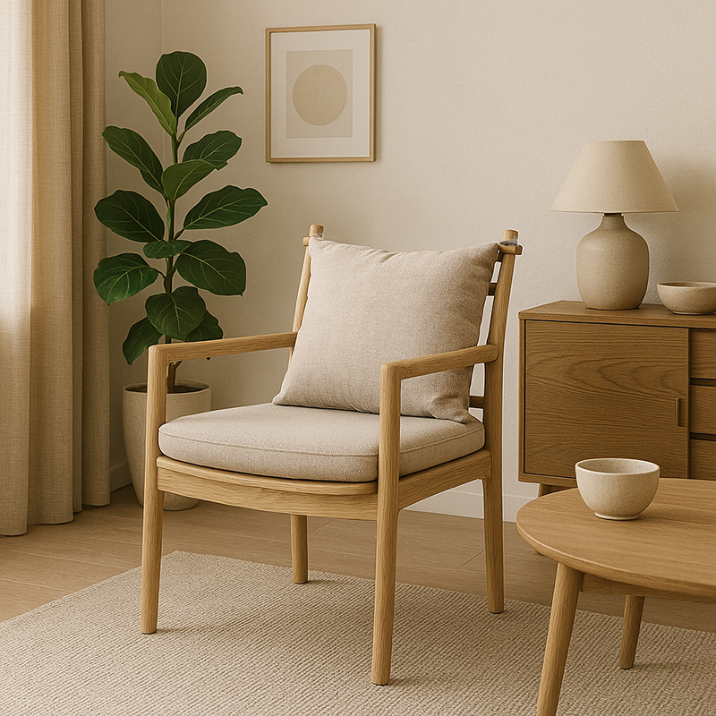 North American White Ash - Contemporary Scandinavian Solid Wood Chair: Sturdy Armrest & Backrest Dining Chair For Dining Room Lumendat