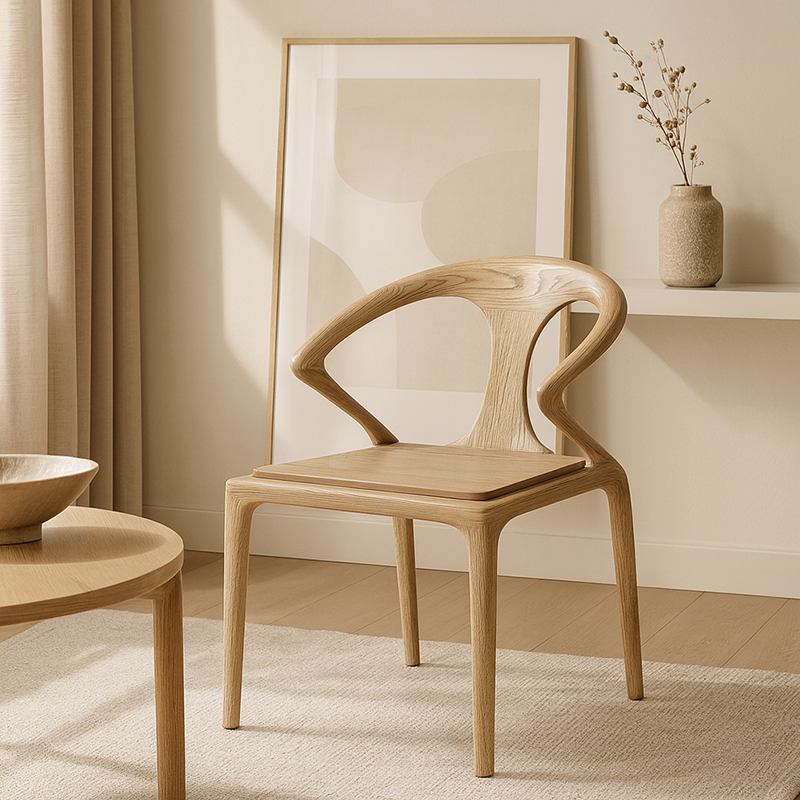 North American White Ash - Contemporary Scandinavian Solid Wood Chair: Microfiber Leather Comfort Seat Cushion - Integrated Armrest And Backrest Dining Chair For Dining Room Lumendat