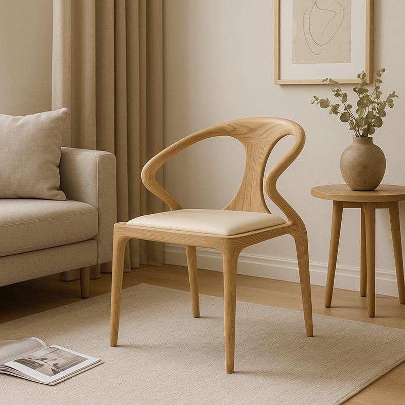 North American White Ash - Contemporary Scandinavian Solid Wood Chair: Microfiber Leather Comfort Seat Cushion - Integrated Armrest And Backrest Dining Chair For Dining Room Lumendat