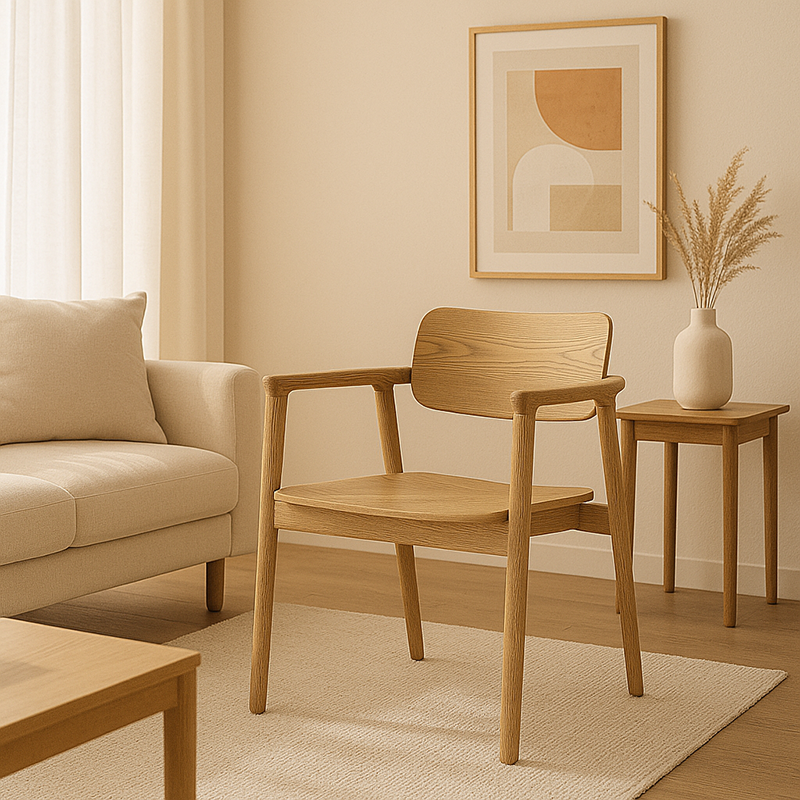 North American White Ash - Contemporary Scandinavian Solid Wood Chair: Delicate Natural Grain - Ergonomic Backrest & Armrest Dining Chair For Dining Room Lumendat