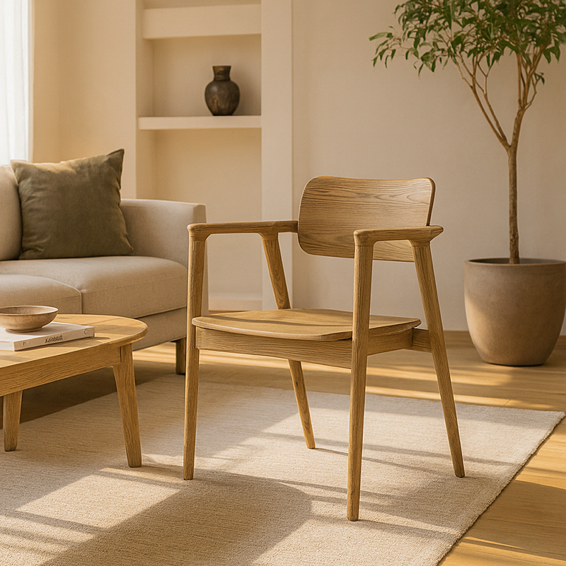 North American White Ash - Contemporary Scandinavian Solid Wood Chair: Delicate Natural Grain - Ergonomic Backrest & Armrest Dining Chair For Dining Room Lumendat
