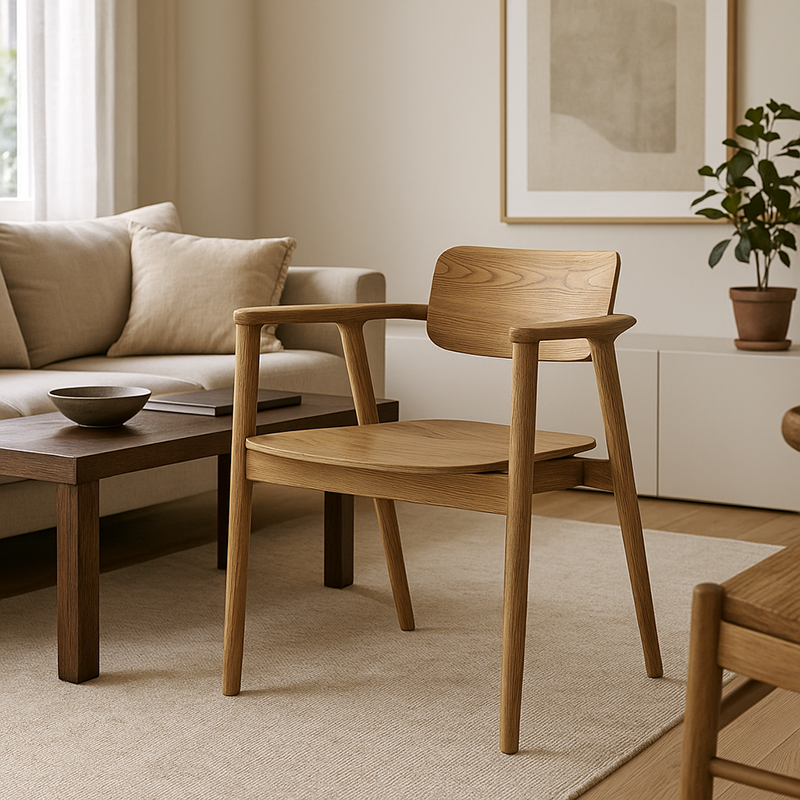 North American White Ash - Contemporary Scandinavian Solid Wood Chair: Delicate Natural Grain - Ergonomic Backrest & Armrest Dining Chair For Dining Room Lumendat