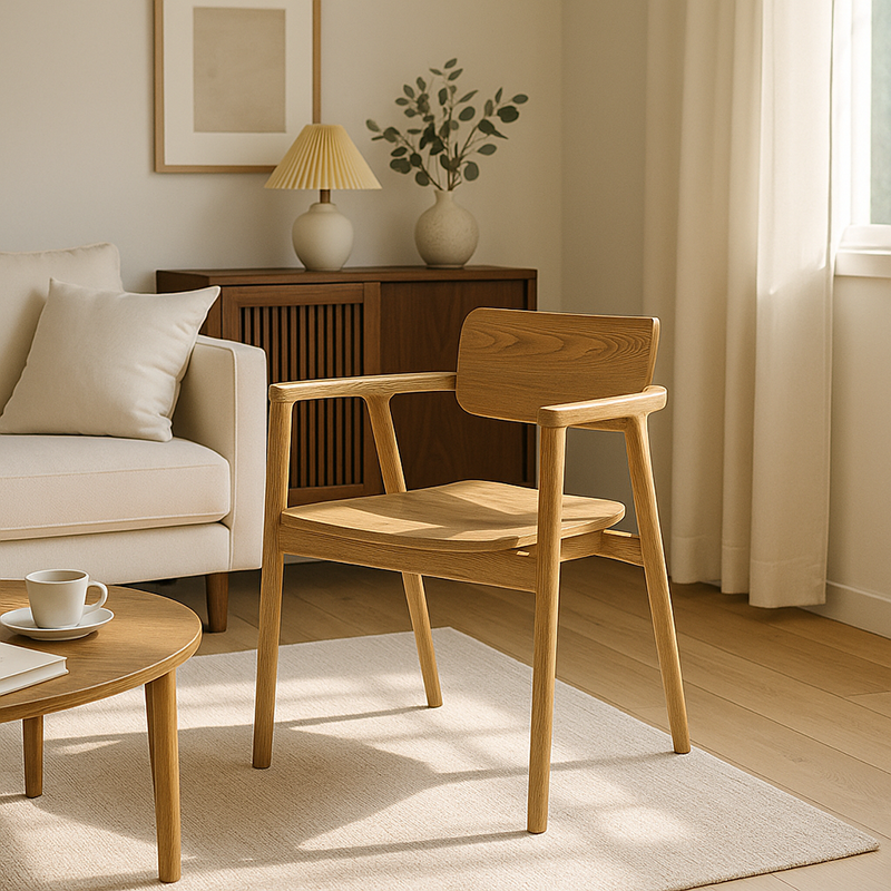 North American White Ash - Contemporary Scandinavian Solid Wood Chair: Delicate Natural Grain - Ergonomic Backrest & Armrest Dining Chair For Dining Room Lumendat