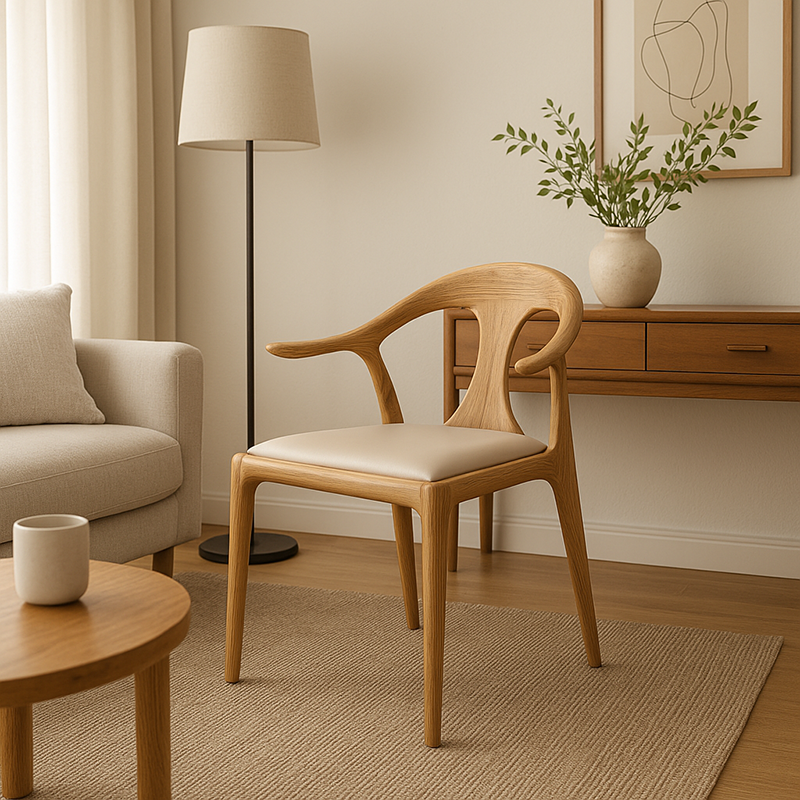 North American White Ash - Contemporary Scandinavian Solid Wood Chair: Contoured One-Piece Backrest & Armrest Dining Chair For Dining Room Lumendat