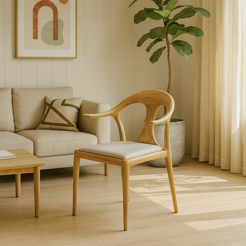 North American White Ash - Contemporary Scandinavian Solid Wood Chair: Contoured One-Piece Backrest & Armrest Dining Chair For Dining Room Lumendat