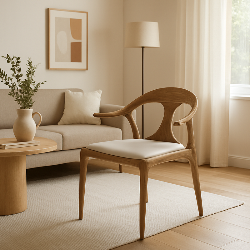 North American White Ash - Contemporary Scandinavian Solid Wood Chair: Contoured One-Piece Backrest & Armrest Dining Chair For Dining Room Lumendat