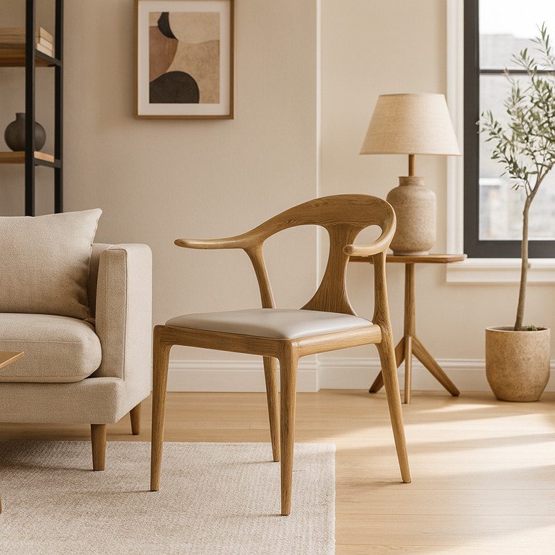 North American White Ash - Contemporary Scandinavian Solid Wood Chair: Contoured One-Piece Backrest & Armrest Dining Chair For Dining Room Lumendat