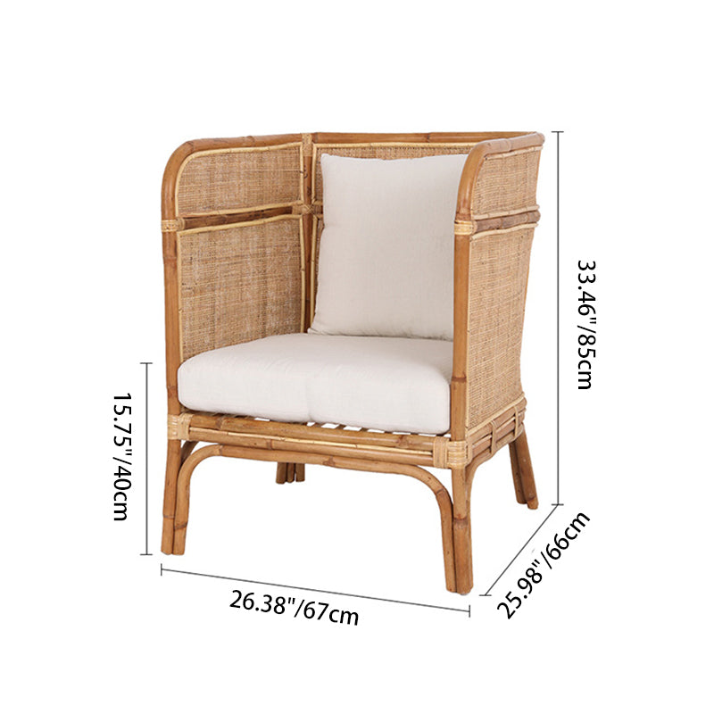 Traditional Chinese Backrest Armrest Sofa: Natural Indonesian Rattan & Handwoven - Waterproof Cushion Zen-Style Chair For Living Room Lumendat