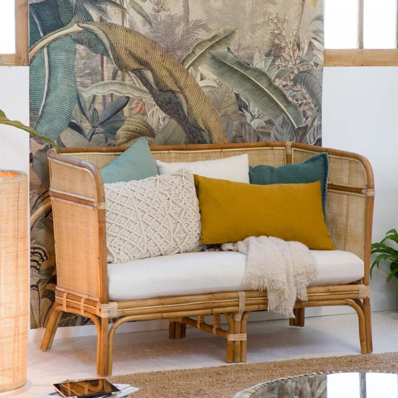 Traditional Chinese Backrest Armrest Sofa: Natural Indonesian Rattan & Handwoven - Waterproof Cushion Zen-Style Chair For Living Room Lumendat
