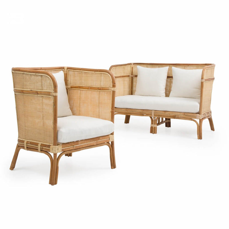 Traditional Chinese Backrest Armrest Sofa: Natural Indonesian Rattan & Handwoven - Waterproof Cushion Zen-Style Chair For Living Room Lumendat