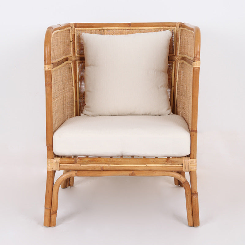 Traditional Chinese Backrest Armrest Sofa: Natural Indonesian Rattan & Handwoven - Waterproof Cushion Zen-Style Chair For Living Room Lumendat