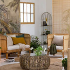 Traditional Chinese Backrest Armrest Sofa: Natural Indonesian Rattan & Handwoven - Waterproof Cushion Zen-Style Chair For Living Room Lumendat