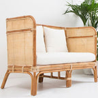Traditional Chinese Backrest Armrest Sofa: Natural Indonesian Rattan & Handwoven - Waterproof Cushion Zen-Style Chair For Living Room Lumendat