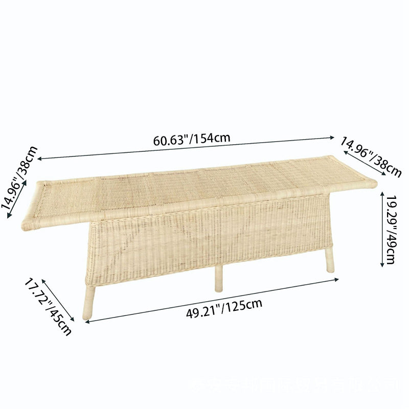 Contemporary Scandinavian Rectangular Bench: Natural Indonesian Rattan & Handwoven - Spacious Seat Shoe Bench For Living Room Lumendat