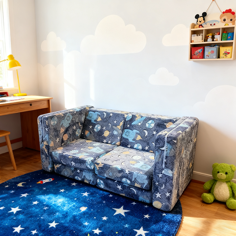 Lumendat Contemporary Creative Rectangular Kids Sofa: Two-Seater Compressible - Comfortable Upholstered Backrest Armrest Sofa For Living Room Lumendat