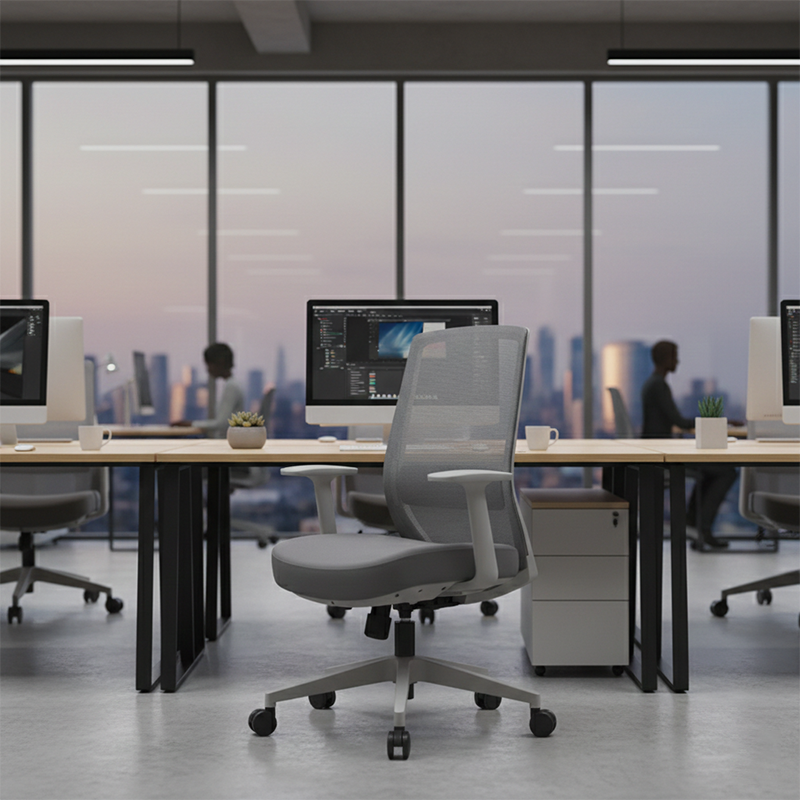 Modern Minimalist Mid-Back Desk Chair - Gray Ergonomic Gaming Chair: Breathable Mesh Swivel Office Chair For Home Office Lumendat