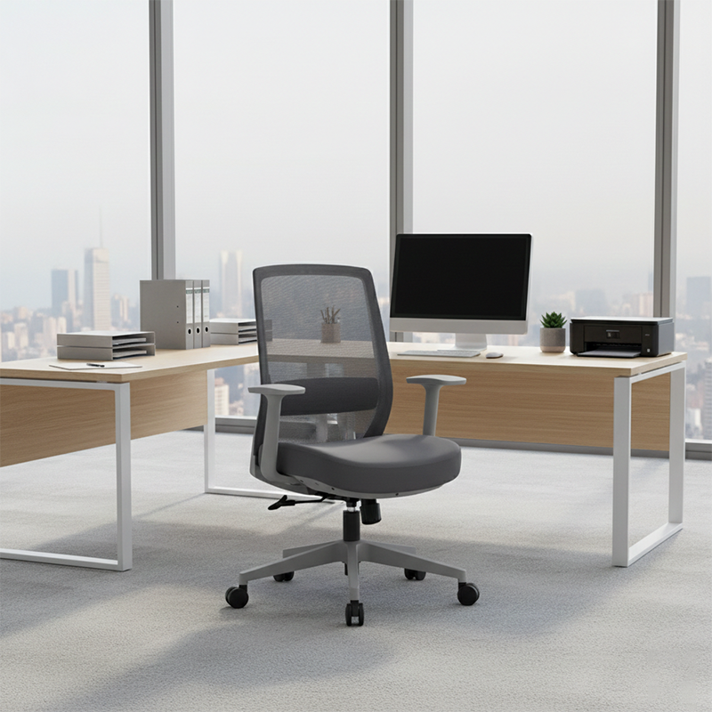 Modern Minimalist Mid-Back Desk Chair - Gray Ergonomic Gaming Chair: Breathable Mesh Swivel Office Chair For Home Office Lumendat