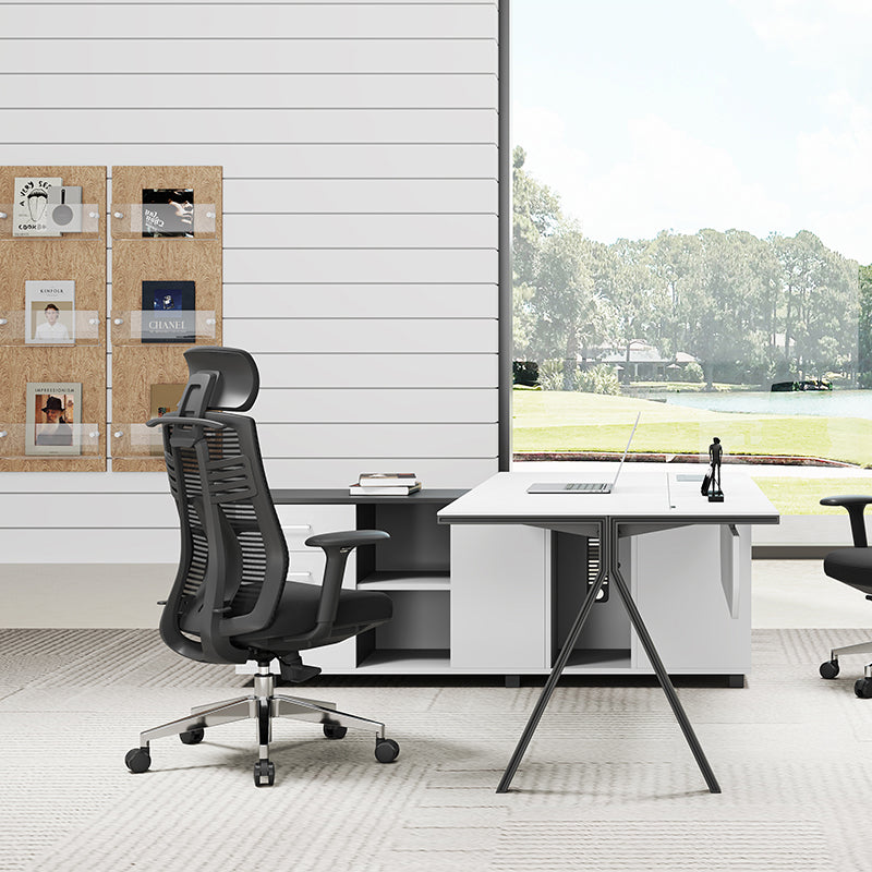 Modern Minimalist High-Back Mesh Desk Chair: Aluminum Alloy Square-Conical Base - Ergonomic Swivel Gaming Chair For Home Office Lumendat