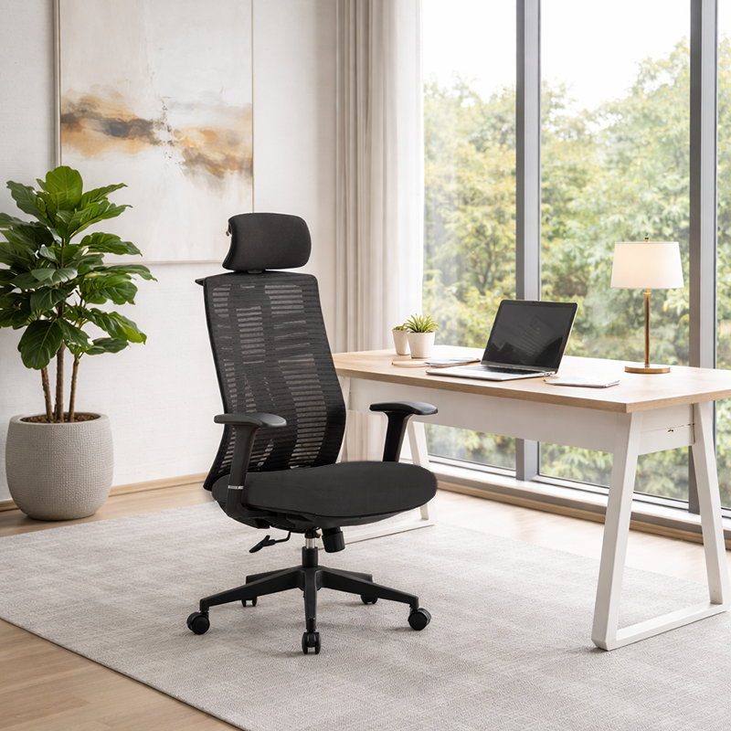 Black High-Back Ergonomic Desk Chair: Modern Minimalist Style - Adjustable Headrest Gaming Chair For Home Office Lumendat