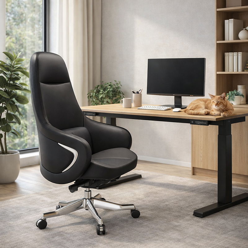 Modern Ergonomic Deluxe Executive Desk Chair: Silicone-Coated Faux Leather - Minimalist Office Chair For Home Office Lumendat