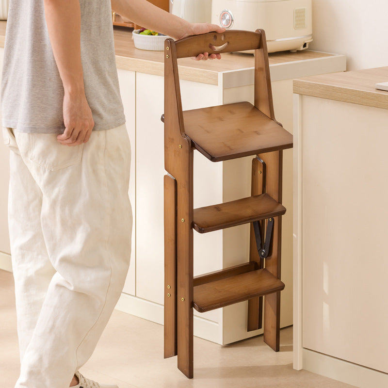 Modern Minimalist A-Shaped Bamboo Step Stool Backrest Foldable For Dining Room DFM-F