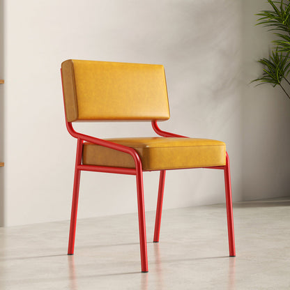 Traditional Vintage Rectangular Seat Cushion Carbon Steel Oil-Waxed Leather Sponge Dining Chair Backrest For Dining Room