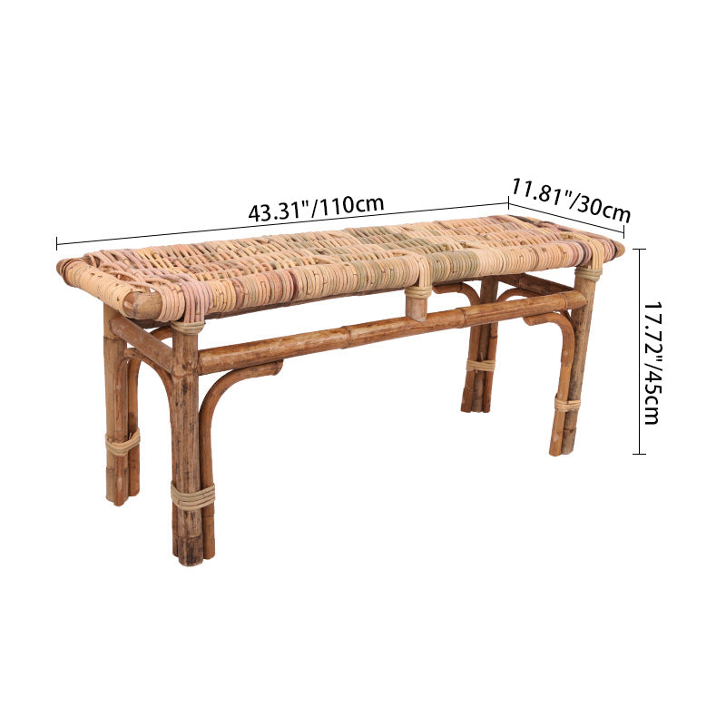 Modern Minimalist Bamboo Rattan Bench Solid Bamboo Frame & Woven Rattan: Sturdy, Lightweight, Eco-Friendly & Breathable Seating For Patio And Balcony Lumendat