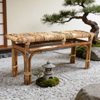 Modern Minimalist Bamboo Rattan Bench Solid Bamboo Frame & Woven Rattan: Sturdy, Lightweight, Eco-Friendly & Breathable Seating For Patio And Balcony Lumendat