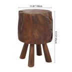 Rustic Round Solid Wood Stool - Vintage Hand-Carved Side Table: Heavy Duty, Natural Edge & Stable Flared Legs For Garden, Patio & Home Lumendat
