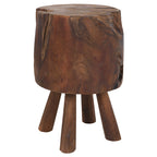 Rustic Round Solid Wood Stool - Vintage Hand-Carved Side Table: Heavy Duty, Natural Edge & Stable Flared Legs For Garden, Patio & Home Lumendat
